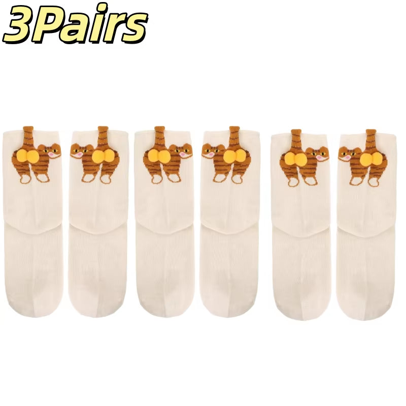 Adorable Cartoon Cat Egg Couple Socks - Cozy Mid-Calf Cotton Socks Perfect for Maternity and Winter Gifting!