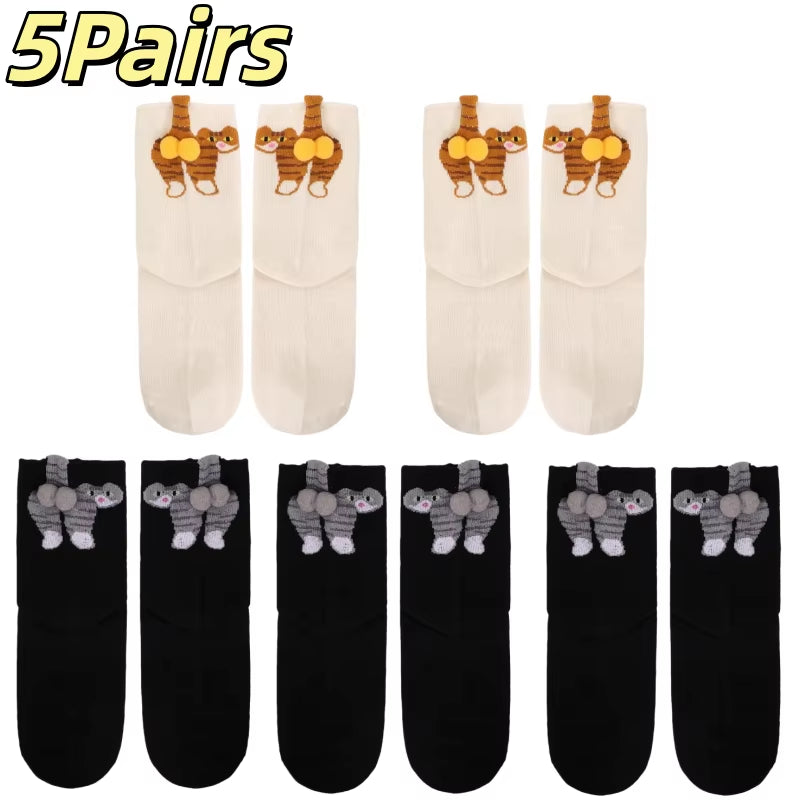 Adorable Cartoon Cat Egg Couple Socks - Cozy Mid-Calf Cotton Socks Perfect for Maternity and Winter Gifting!