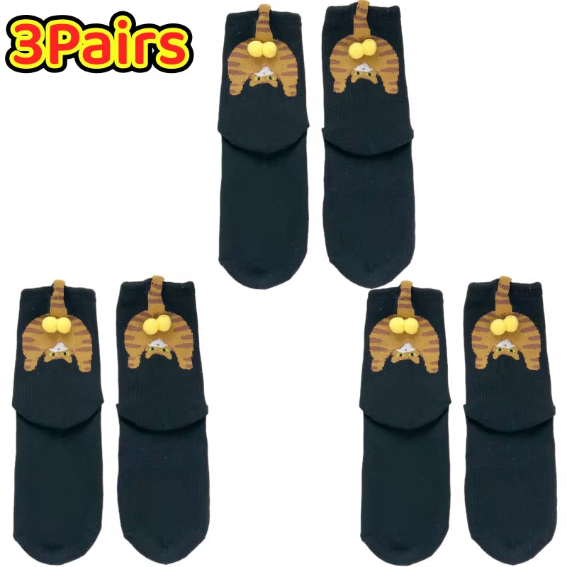 Adorable Cartoon Cat Egg Couple Socks - Cozy Mid-Calf Cotton Socks Perfect for Maternity and Winter Gifting!