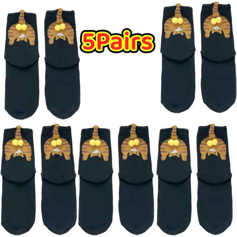 Adorable Cartoon Cat Egg Couple Socks - Cozy Mid-Calf Cotton Socks Perfect for Maternity and Winter Gifting!