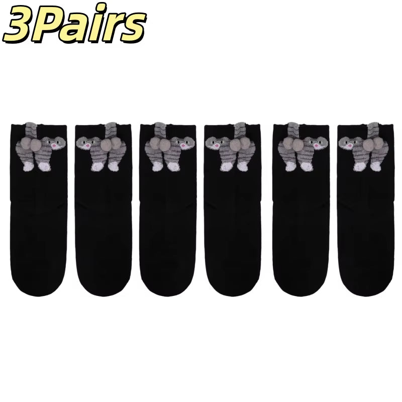Adorable Cartoon Cat Egg Couple Socks - Cozy Mid-Calf Cotton Socks Perfect for Maternity and Winter Gifting!