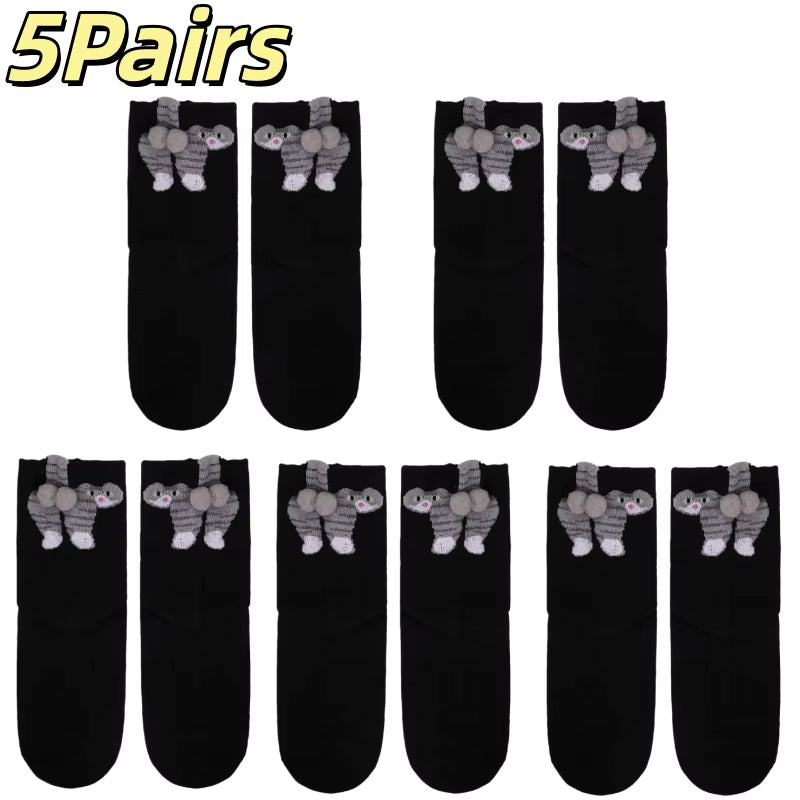 Adorable Cartoon Cat Egg Couple Socks - Cozy Mid-Calf Cotton Socks Perfect for Maternity and Winter Gifting!